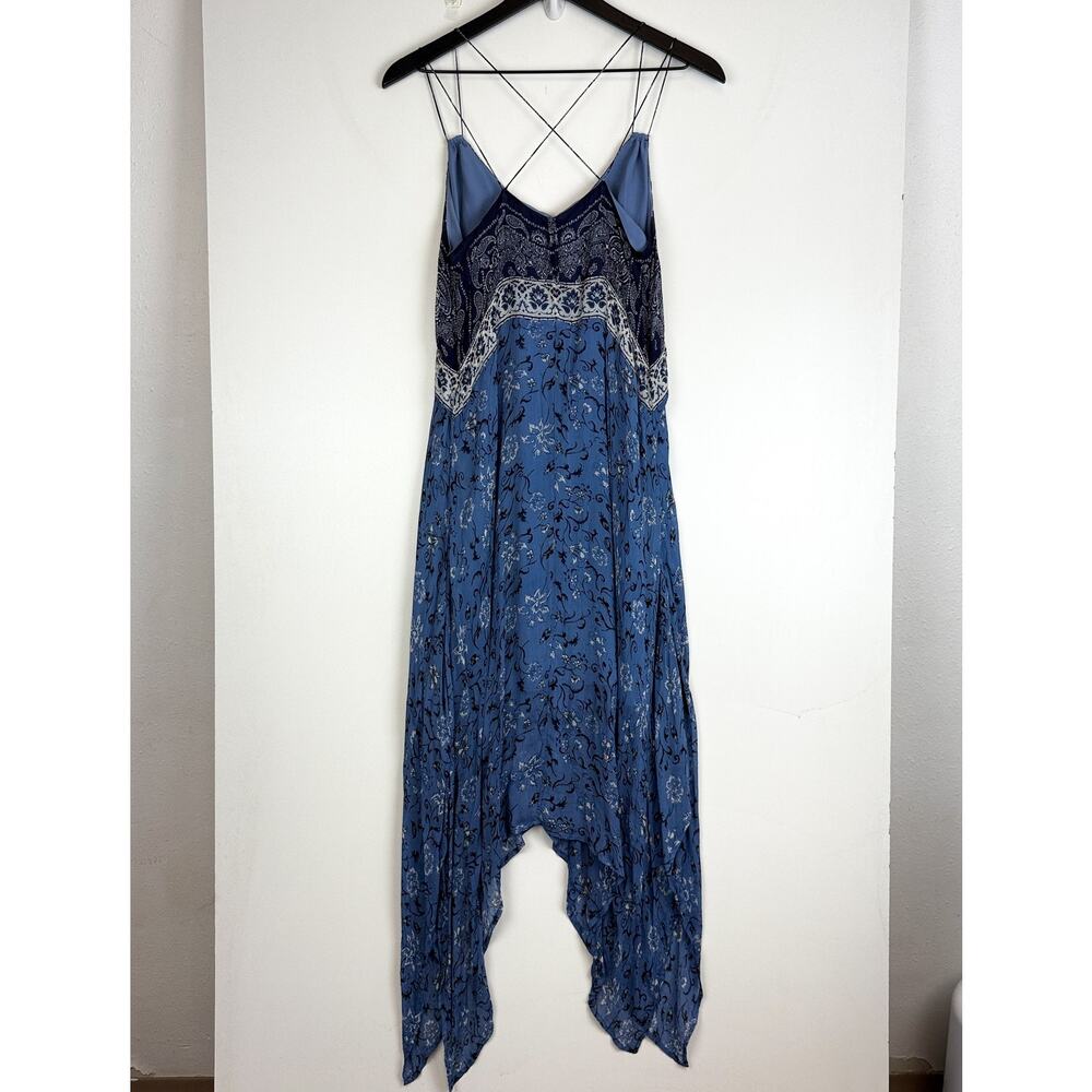 Lucky Brand Layla Scarf Print Midi Chiffon Dress Navy Blue - Size S - Picture 5 of 8